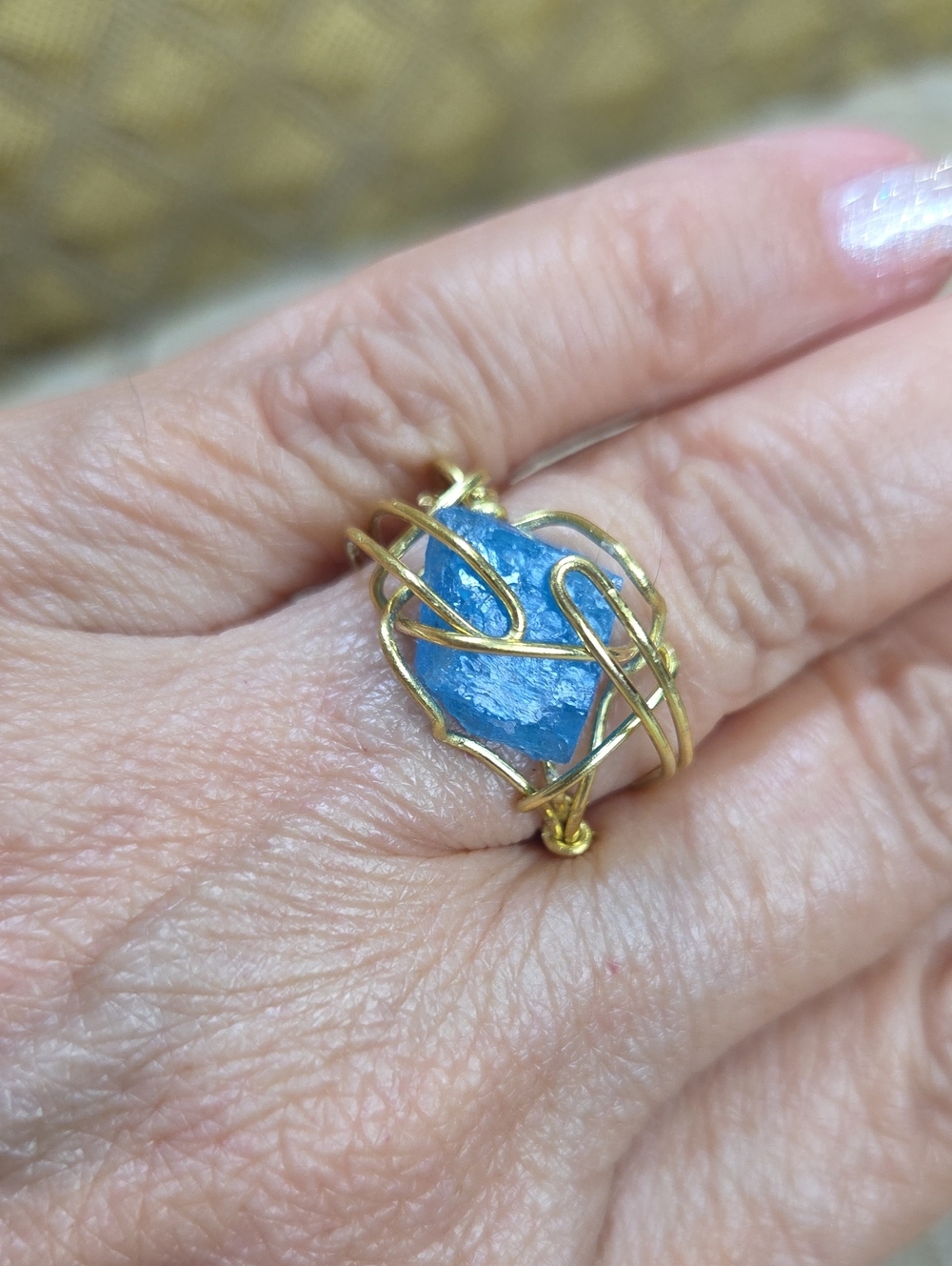 Blue appetite Stone Wire-Wrapped Ring Adjustable